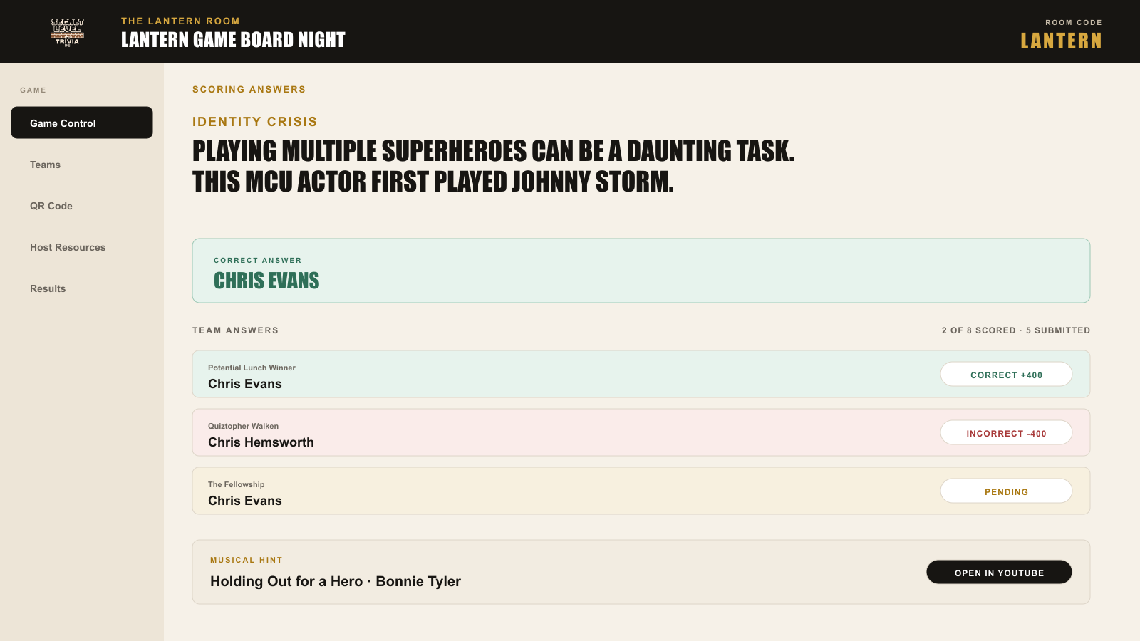 Host Hub answer review and scoring controls